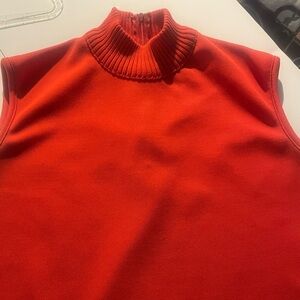 Vintage Sears & Roebuck (Small) Bold Colorful Orange-Red Ribbed Turtleneck Top